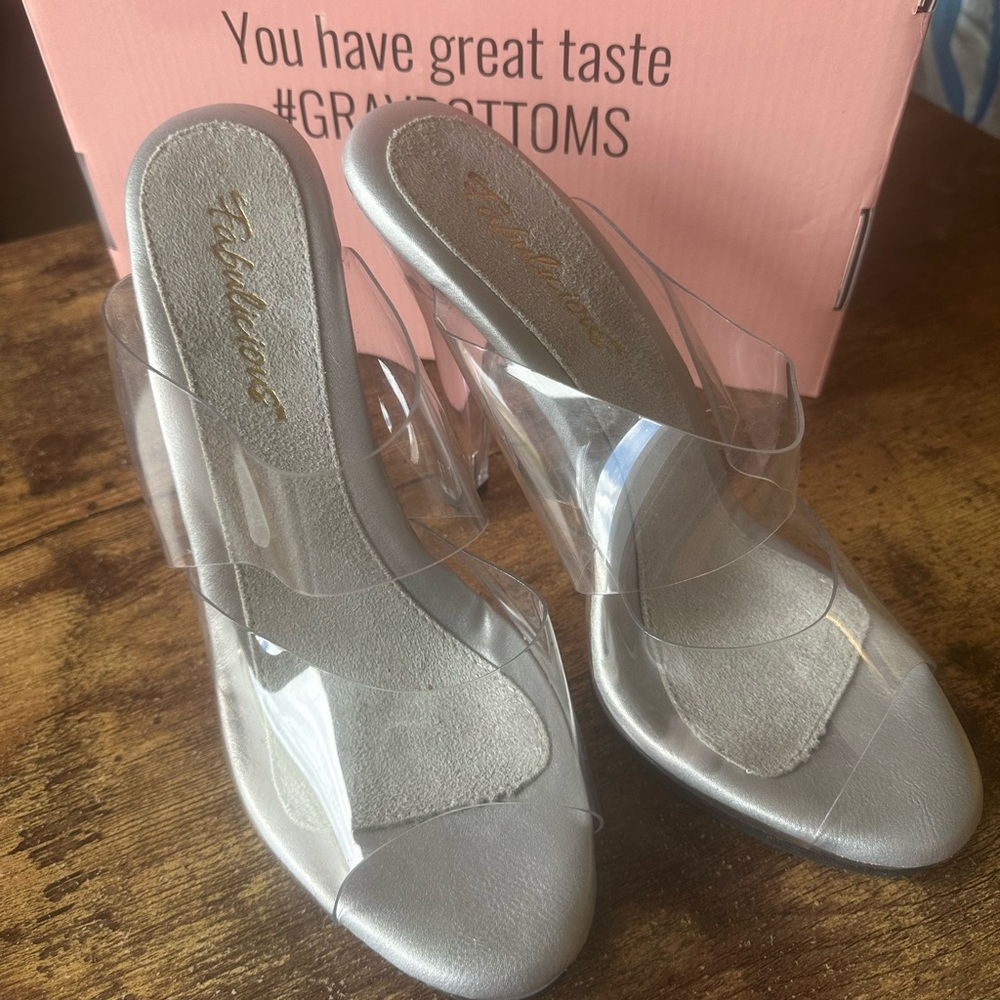 Fabliotoms Women's Silver Clear Heels